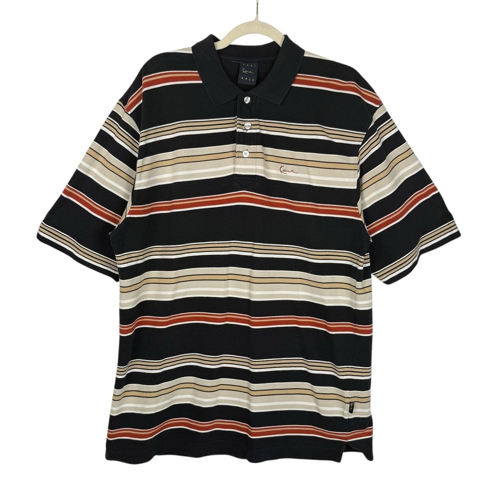 Karl Kani Striped Polo Shirt Black Beige Red XL